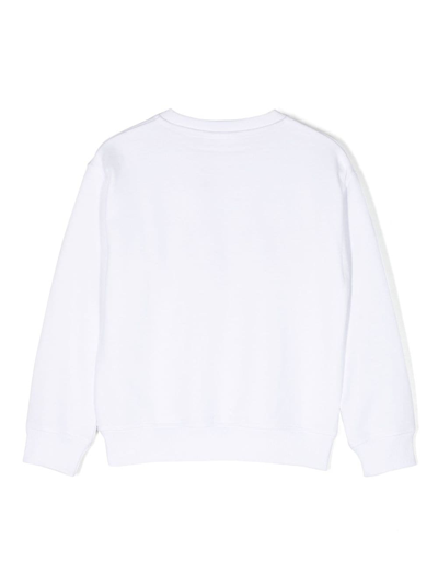 Shop Hugo Logo-embroidered Crew-neck Sweatshirt In White