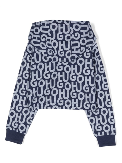 Hugo Boss Logo-printed Zip-up Hoodie In Blue