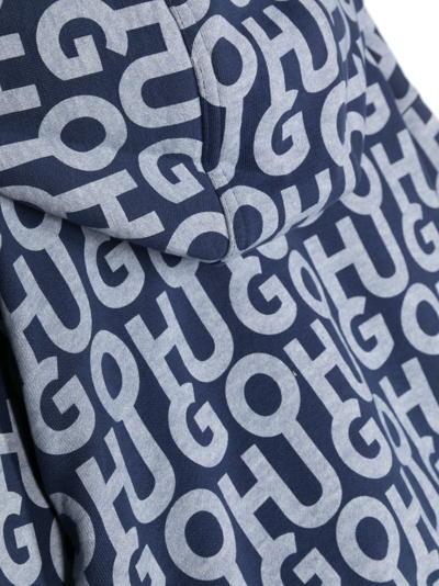 Hugo Boss Logo-printed Zip-up Hoodie In Blue