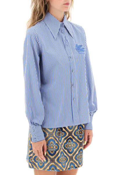 Shop Etro Striped Regular Fit Shirt In Blue (white)