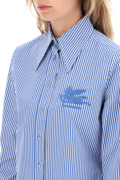 Shop Etro Striped Regular Fit Shirt In Blue (white)