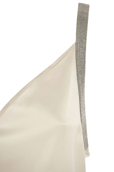 Shop Fabiana Filippi Silk Top With Jewelled Straps In Ivory