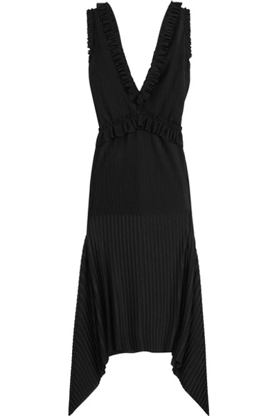 Givenchy Pleated Midi Dress In Black Stretch-satin