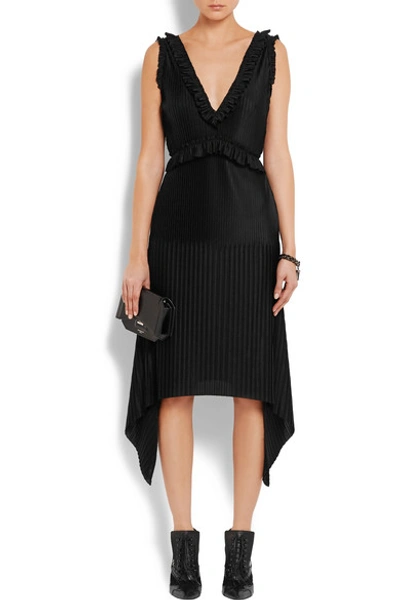 Shop Givenchy Pleated Midi Dress In Black Stretch-satin