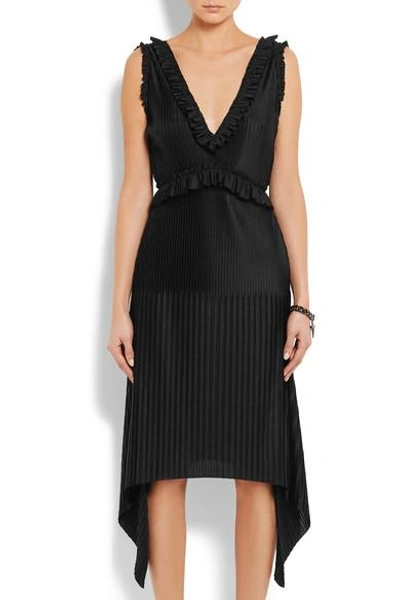 Shop Givenchy Pleated Midi Dress In Black Stretch-satin