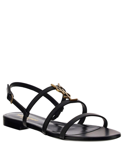 Saint Laurent Cassandra Calfskin Ysl Slingback Sandals In Black