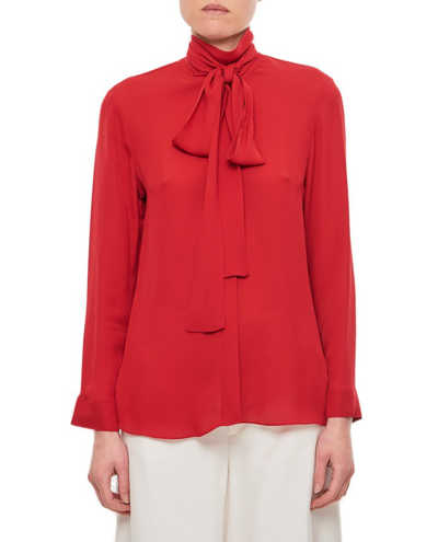 Shop Khaite Knotted Tie Detail Blouse In Red