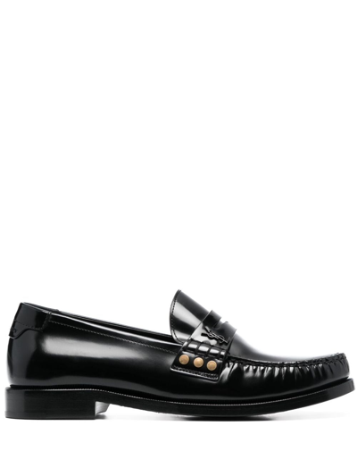 Shop Saint Laurent Schuhe Penny-slot Leather Loafers In Schwarz