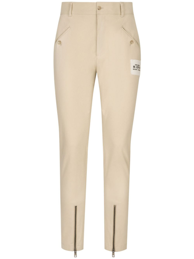 Shop Dolce & Gabbana Logo-patch High-waisted Trousers In Neutrals