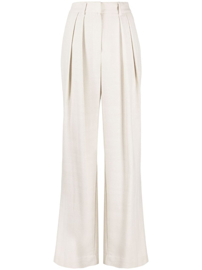 Shop Staud High-waisted Wide-leg Trousers In White
