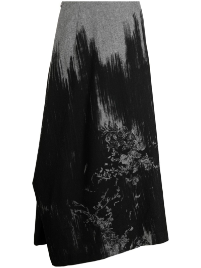 Shop Y's Abstract-pattern Draped Skirt In Black