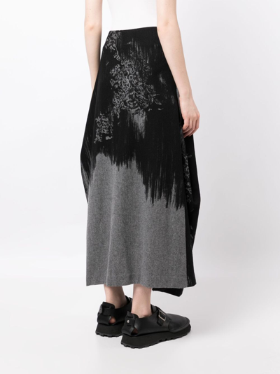 Shop Y's Abstract-pattern Draped Skirt In Black