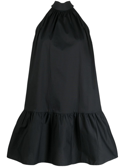 Shop Staud Marlowe Halterneck Stretch-cotton Minidress In Black