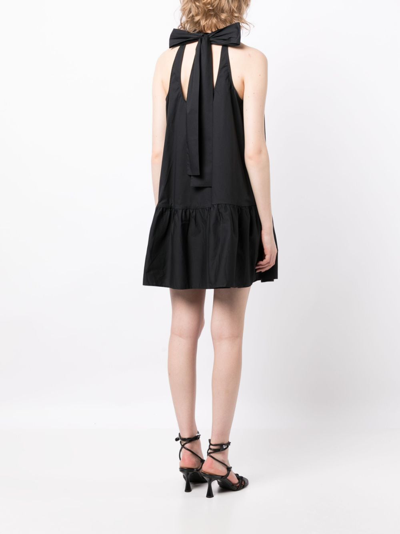 Shop Staud Marlowe Halterneck Stretch-cotton Minidress In Black