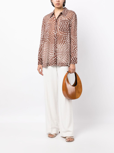 Shop Staud Graphic-print Semi-sheer Shirt In Brown