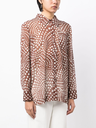 Shop Staud Graphic-print Semi-sheer Shirt In Brown