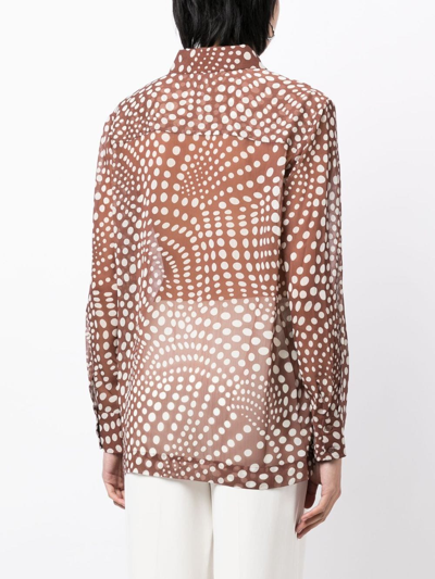 Shop Staud Graphic-print Semi-sheer Shirt In Brown