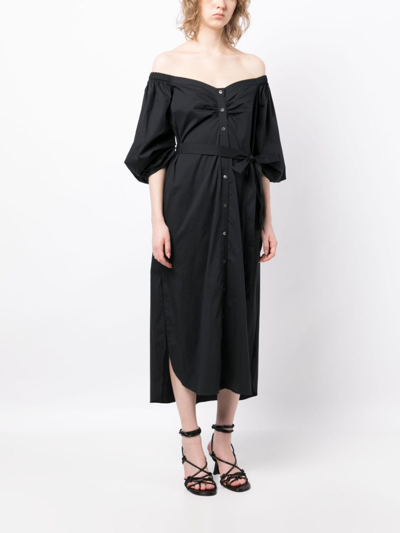 Shop Staud Reese Off-shoulder Stretch-cotton Dress In Black