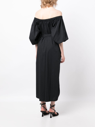 Shop Staud Reese Off-shoulder Stretch-cotton Dress In Black