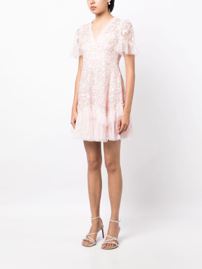 Shop Needle & Thread Primrose Floral-embroidered Minidress In Pink