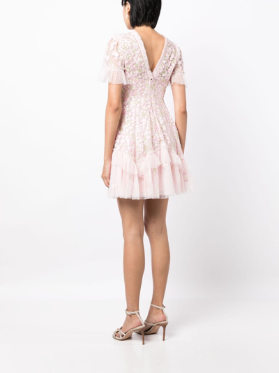 Shop Needle & Thread Primrose Floral-embroidered Minidress In Pink