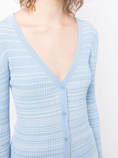 Shop Staud Cargo Sweater Striped Ribbed-knit Cardigan In Blue