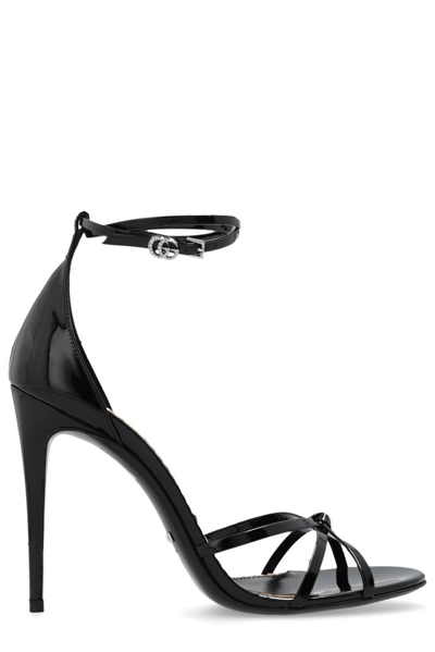 Gucci Gg Logo Motif Ankle Strapped Heeled Sandals In Black