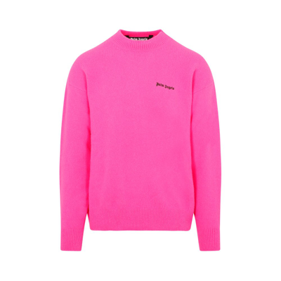 Shop Palm Angels Logo Embroidered Knitted Jumper In Pink