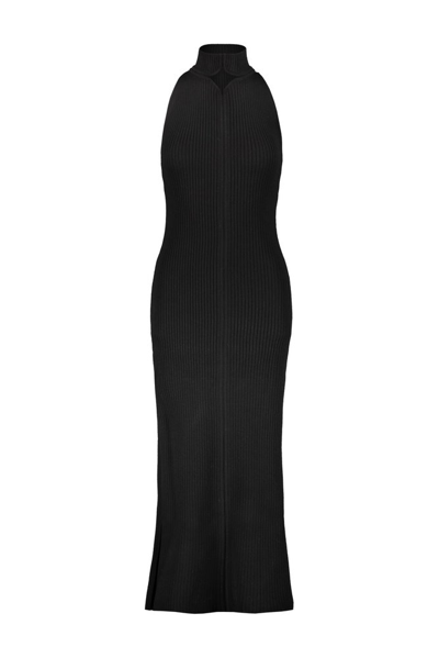 Shop Courrèges Col Diamanterai Ribbed Dress In Black