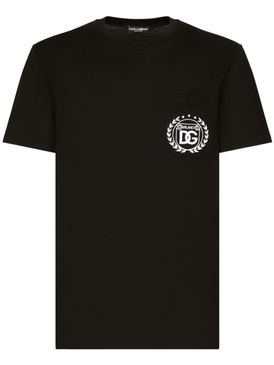 Shop Dolce & Gabbana Black T-shirt With Logo Embroidery In Nero