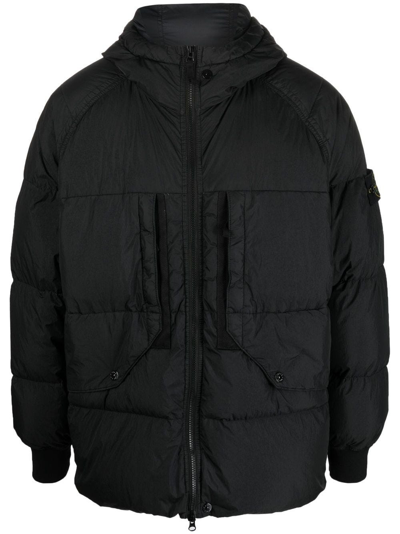 Shop Stone Island Black Down Jacket With Compass Application In Nero