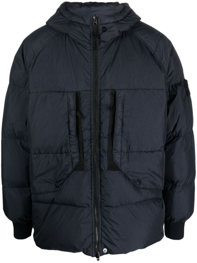 Shop Stone Island Blue Down Jacket With Compass Application