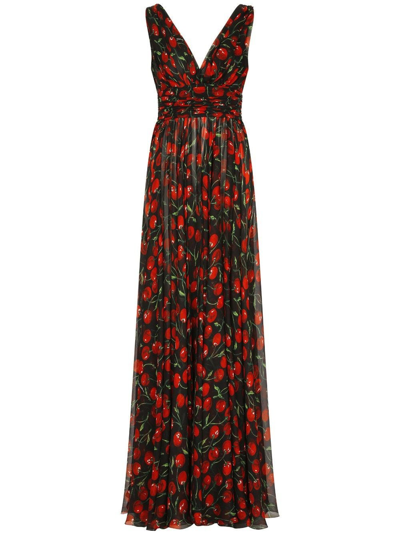 Shop Dolce & Gabbana Long Dress With Cherry Print In Multicolore