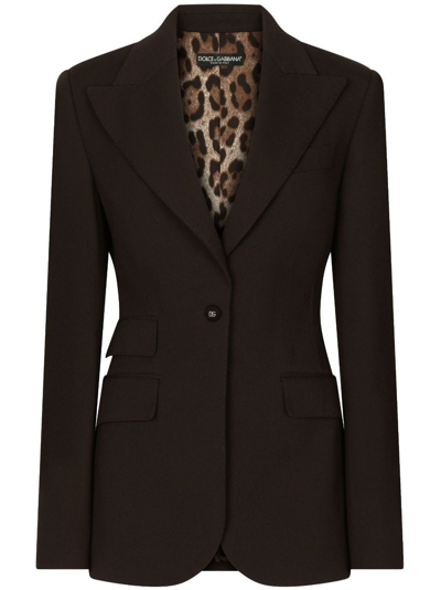 Shop Dolce & Gabbana Brown Single-breasted Blazer With Logo Plaque