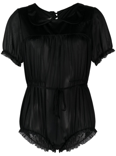 Shop Maison Margiela Black Ruffled Bodysuit In Nero