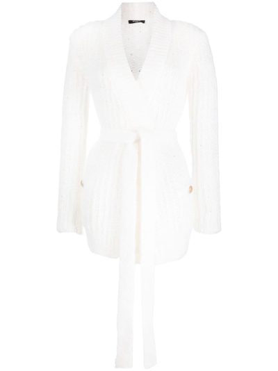 Shop Balmain White Mohair Blend Cardigan With Button Detail