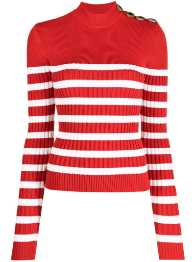 Shop Balmain Red Striped Jumper
