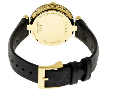 Pre-owned Gucci Diamantissima Mop Dial Gld Pvd Black Lthr Women's Watch Ya141404