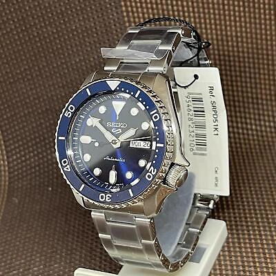 Pre-owned Seiko 5 Sports Srpd51k1 Blue Automatic Stainless Steel Bracelet Men Watch Srpd51