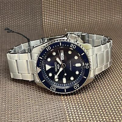 Pre-owned Seiko 5 Sports Srpd51k1 Blue Automatic Stainless Steel Bracelet Men Watch Srpd51