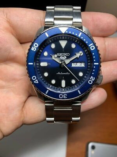 Pre-owned Seiko 5 Sports Srpd51k1 Blue Automatic Stainless Steel Bracelet Men Watch Srpd51