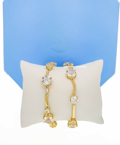 Pre-owned Swarovski Authentic  Gold Sparkle Crystal Constella Wrap Bracelet 5620395 In White