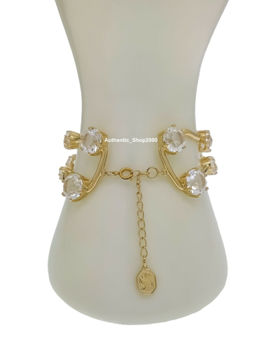 Pre-owned Swarovski Authentic  Gold Sparkle Crystal Constella Wrap Bracelet 5620395 In White