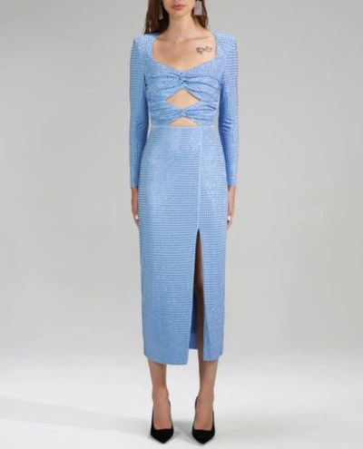 Pre-owned Self-portrait Us Seller 100% Auth Guarantee Usa 0,2,4,6,8 Blue Jersey Rhinestone Midi Dress