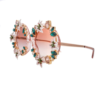 Pre-owned Dolce & Gabbana Lily Flower Crystal Pearl Sunglasses Pink Gold Dg4369 12736