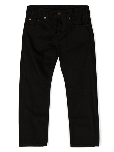 Shop Essentials Mid-rise Straight-leg Jeans In Black