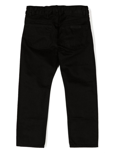 Shop Essentials Mid-rise Straight-leg Jeans In Black