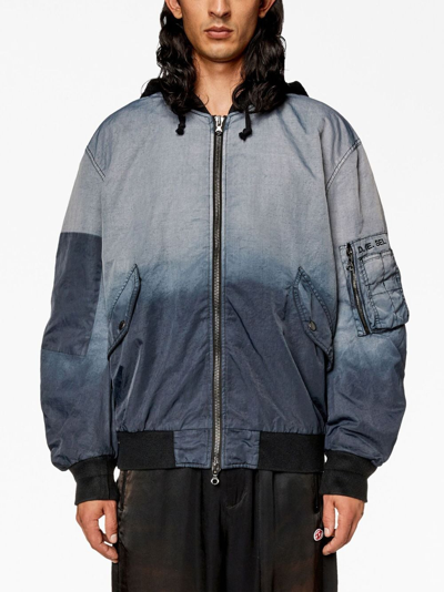 Shop Diesel J-common Hooded Bomber Jacket In Blue