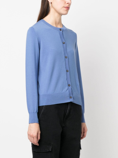 Shop P.a.r.o.s.h Round-neck Knitted Cardigan In Blue