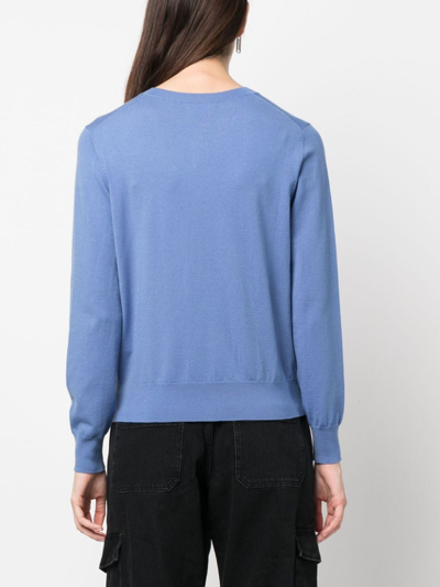 Shop P.a.r.o.s.h Round-neck Knitted Cardigan In Blue